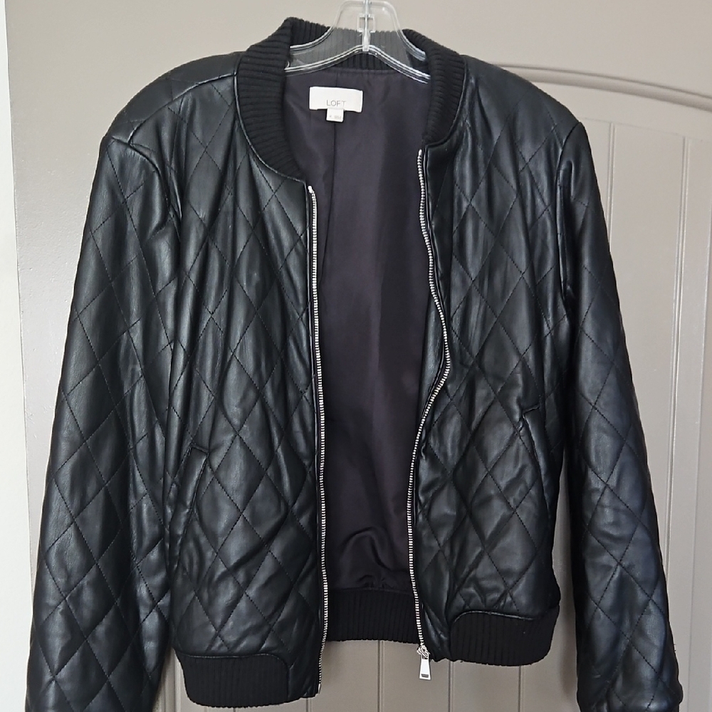 LOFT Women's Black Quilted Bomber Jacket